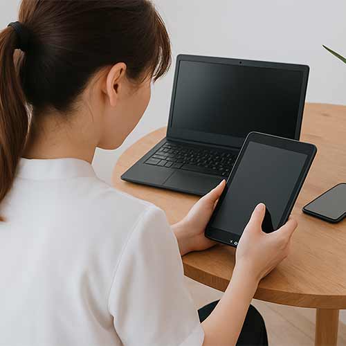 お客様が保険代理店に相談している様子